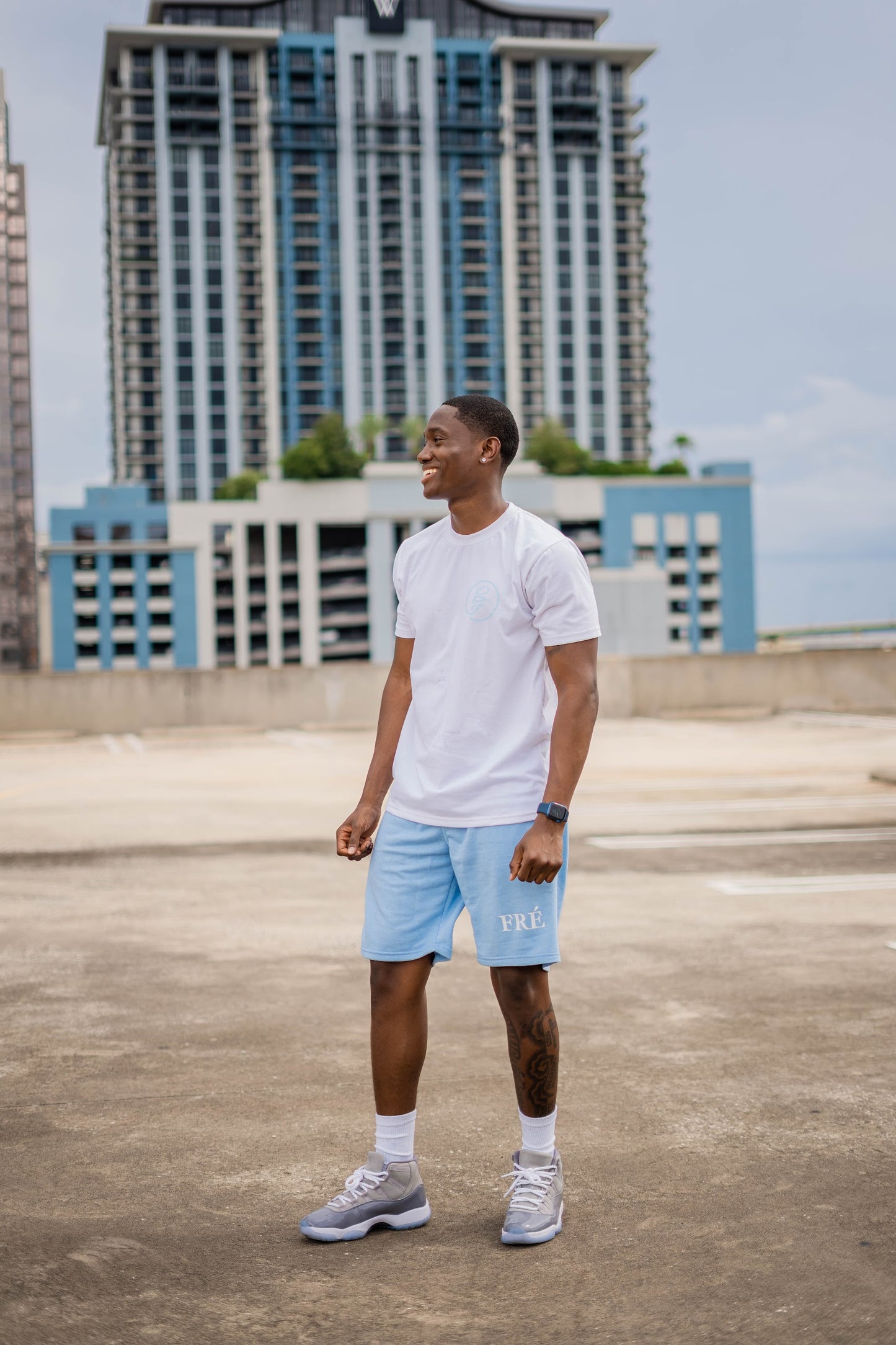 Sky Blue Cotton Fleece Shorts