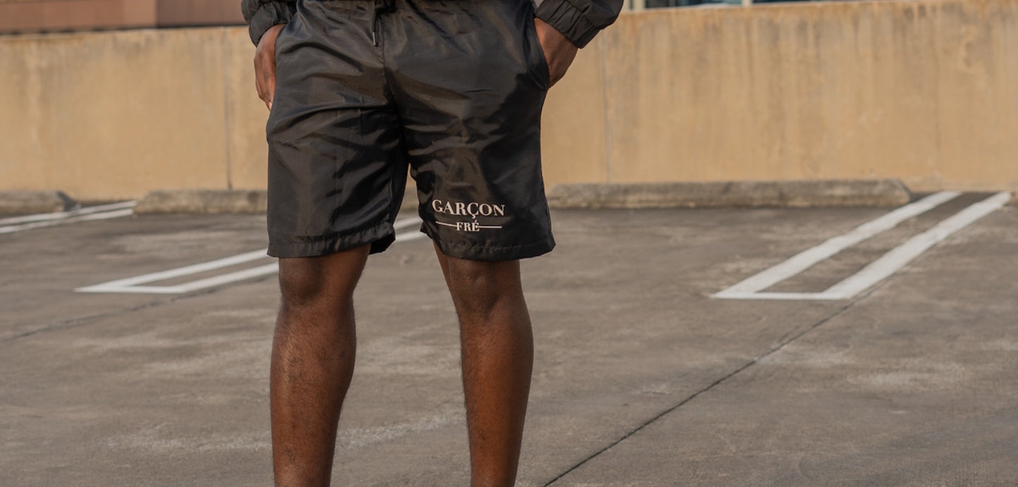 Jet Black Windbreaker Shorts